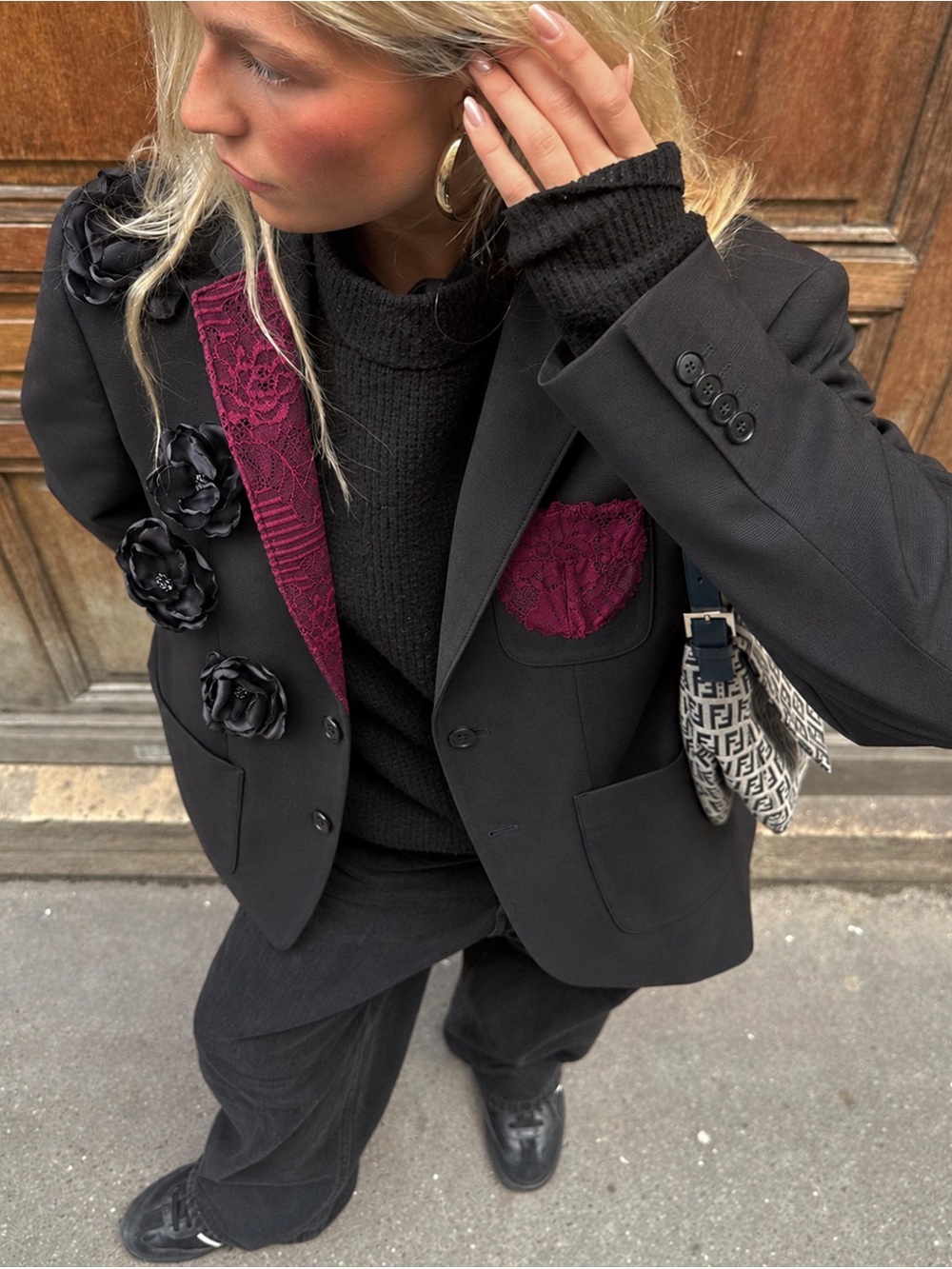Mast & Harbour Handmade Upcycled Black Floral Lace Blazer Unisex OOAK